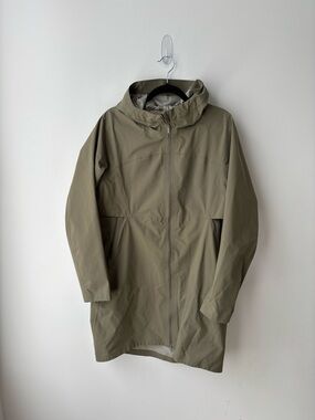 Lululemon Rain Rules Jacket Sage Green Waterproof Hooded Long Coat Size 10